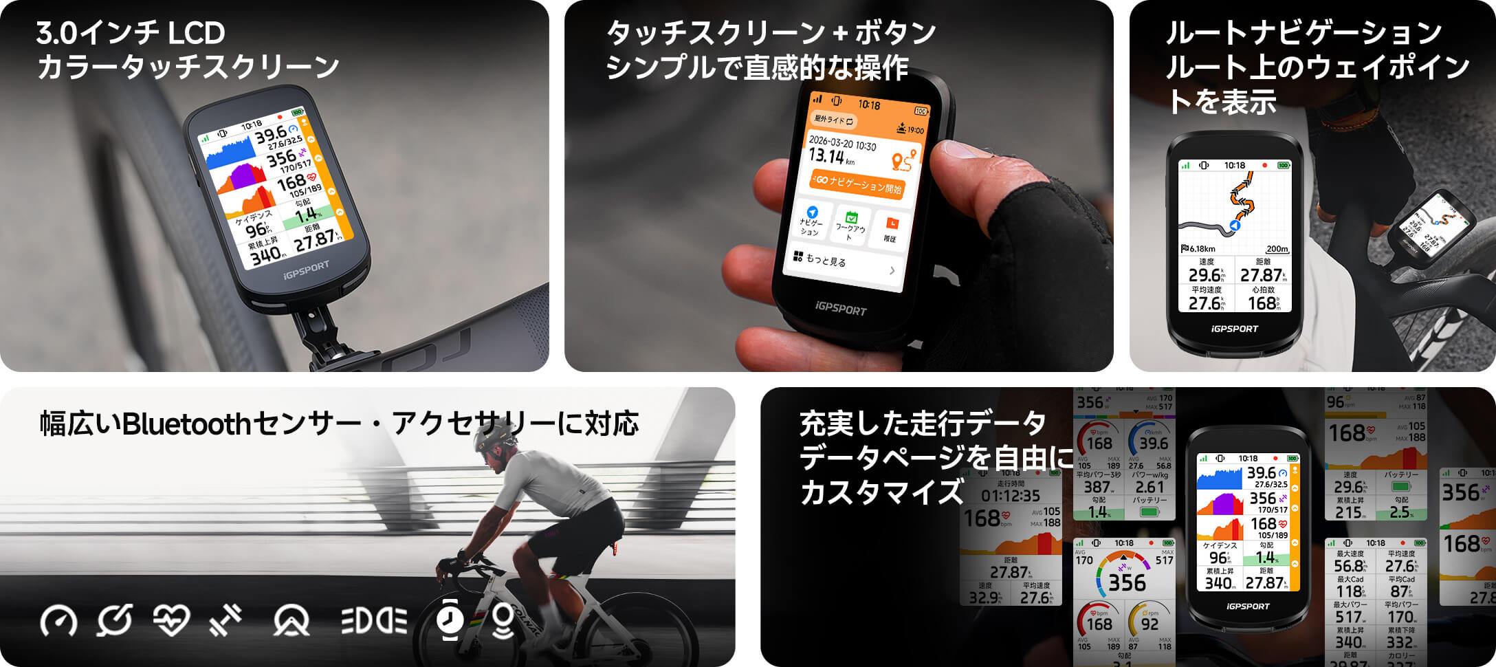 フルカラータッチスクリーンサイクルコンピューター