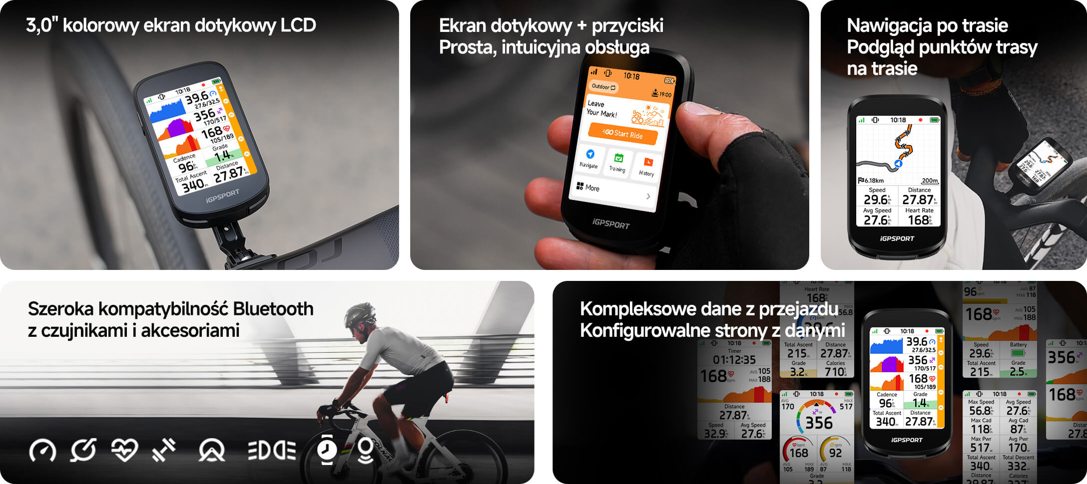 W pełni kolorowy, dotykowy licznik rowerowy