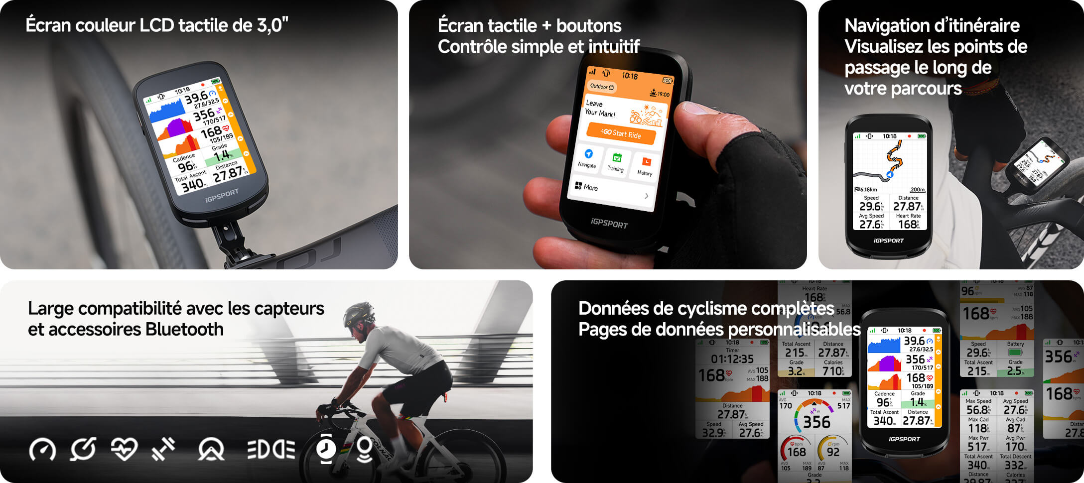 Compteur vélo couleur à écran tactile