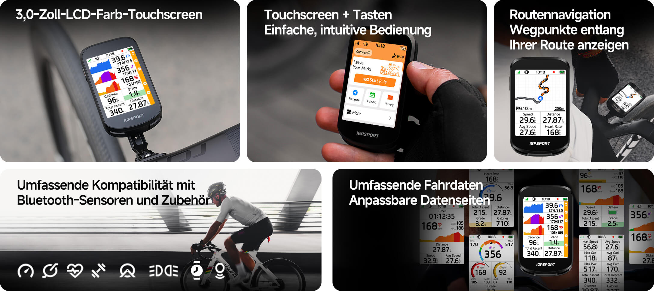 Fahrradcomputer mit vollfarbigem Touchscreen