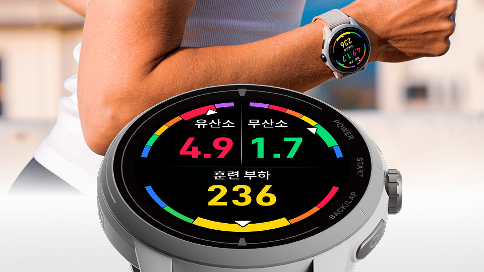 <div>고해상도 AMOLED 스크린</div>
<div>운동 중에도 언제나 선명하게 확인</div>
<div style='display:flex; align-items: center; justify-content: space-evenly; gap: 16px; text-align: center;line-height: 36px; margin-top: 48px;'>
    <div>
        <div style='color: #23a4ff; font-size: 36px; font-weight: bold;'>1,500<span style='font-size: 20px;'>nits</span></div>
        <div style='color: #8c8c90; font-size: 16px; font-weight: normal;'>최대 밝기</div>
    </div>
    <div>
        <div style='color: #23a4ff; font-size: 36px; font-weight: bold;'>466×466<span style='font-size: 20px;'>픽셀</span></div>
        <div style='color: #8c8c90; font-size: 16px; font-weight: normal;'>해상도</div>
    </div>
    <div>
        <div style='color: #23a4ff; font-size: 36px; font-weight: bold;'>60<span style='font-size: 20px;'>Hz*</span></div>
        <div style='color: #8c8c90; font-size: 16px; font-weight: normal;'>주사율</div>
    </div>
</div>