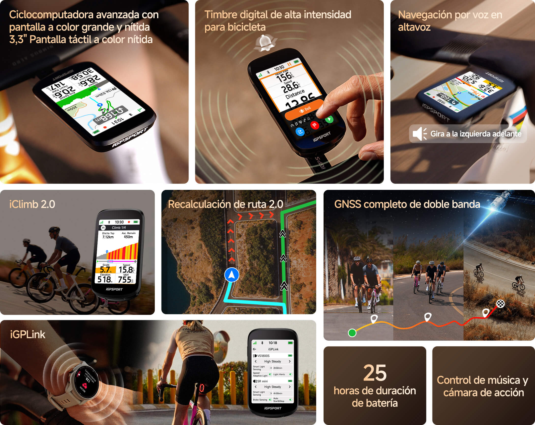 Ciclocomputadora avanzada con pantalla a color grande y nítida
